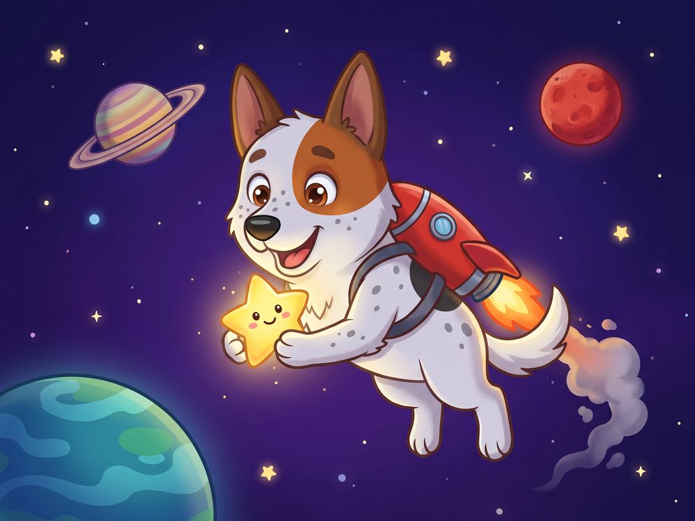 Foxy ใช้เป้จรวดบินในอวกาศพร้อมดาวดวงน้อย
